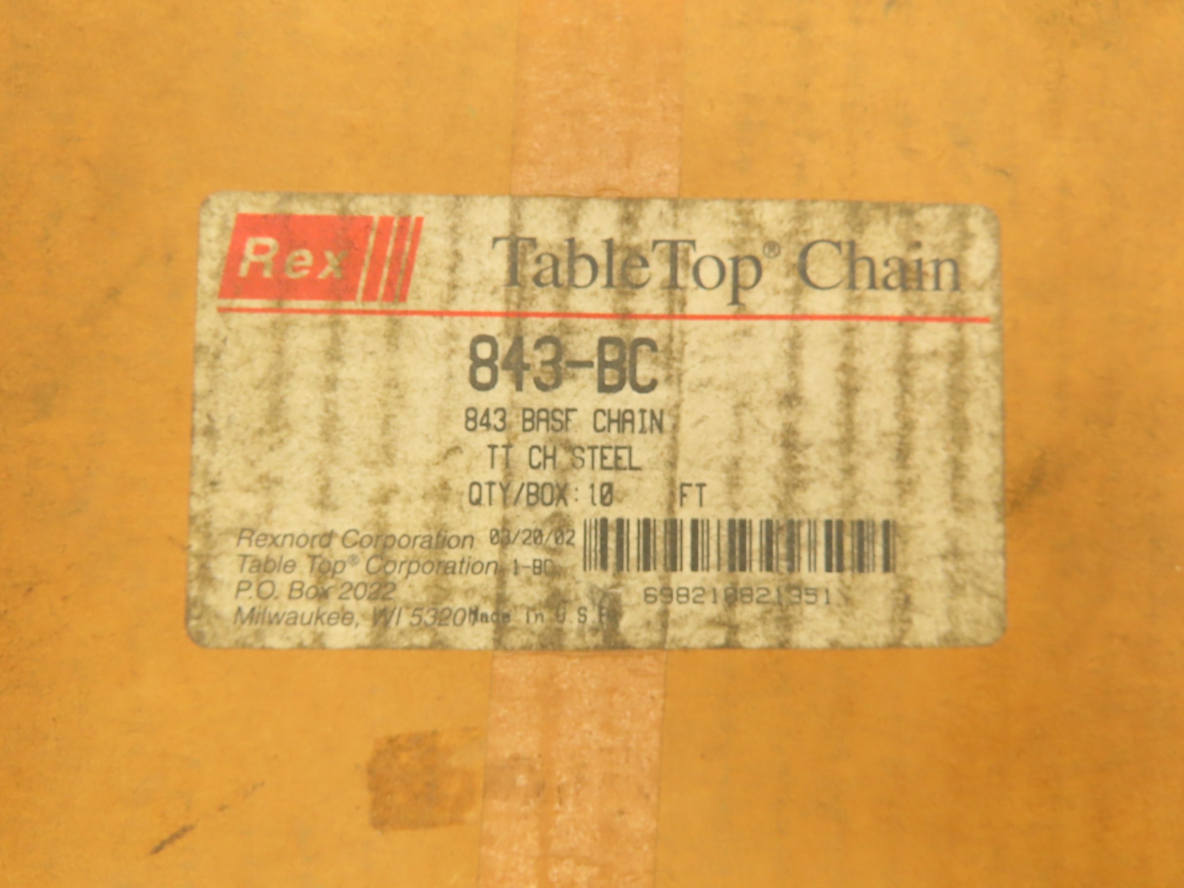Rexnord 843-BC Tabletop Chain Guide Steel Base Roller Chain 1/2