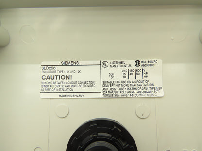 Siemens 3LD2565-1GP51-0US2 Rotary Disconnect Switch 63A 600VAC