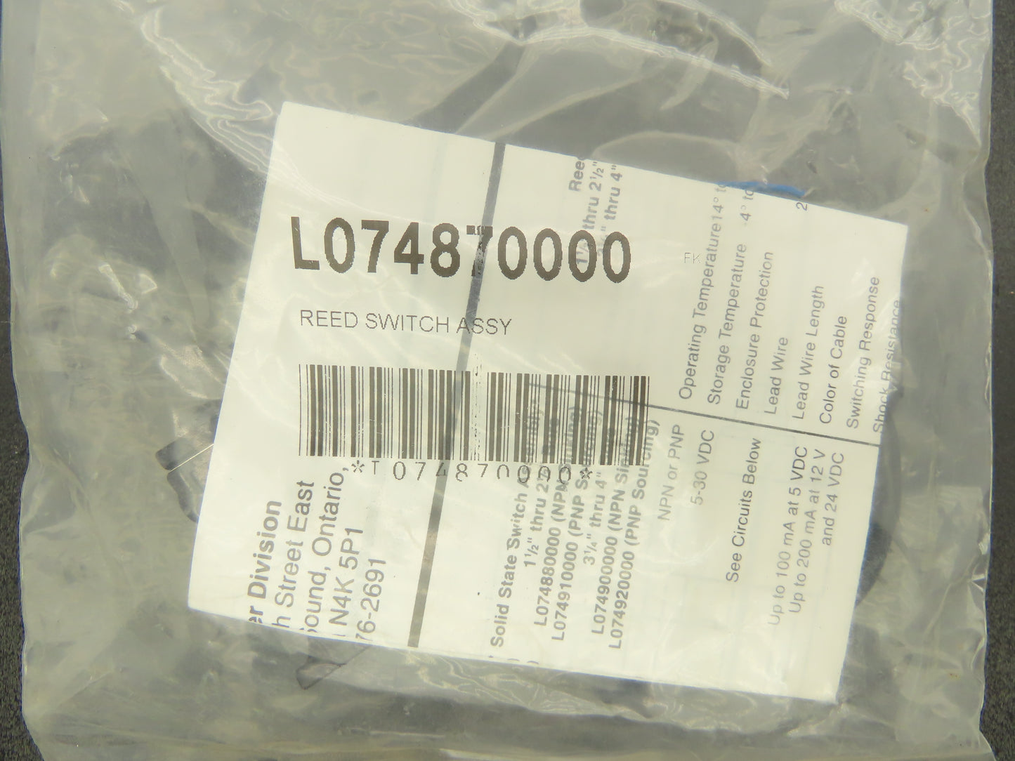 Parker L074870000 Reed Switch Cylinder Position Sensor LED 85-125VAC 5-30VDC