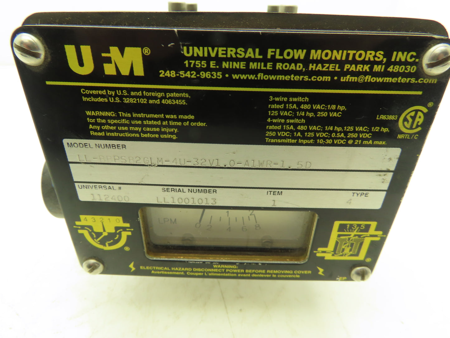 Universal Flow Monitors LL-BBPSB2GLM-4U-32V1.0-A1WR-1.5D Flow Meter 1/2"NPT