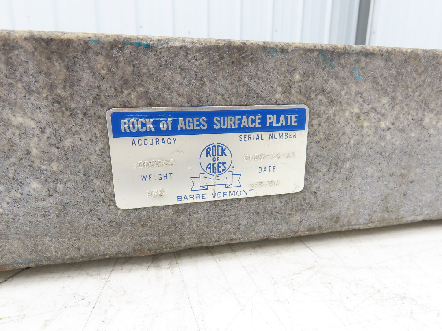 Rock of Ages Granite Surface Inspection Plate Table 18" X 12" X 4" Grade B Type