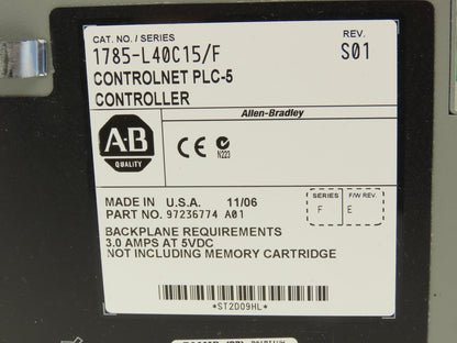 Allen Bradley 1785-L40C15/F PLC-5/40C Processor Module Controlnet PLC-5 Rev S01