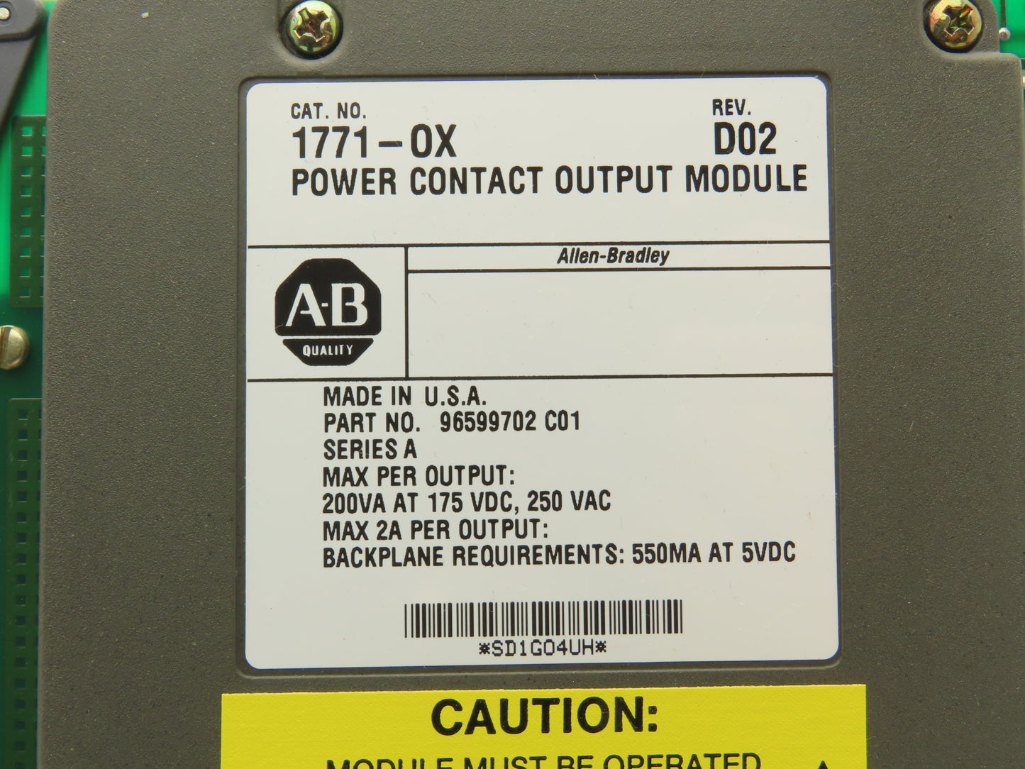 Allen Bradley 1771-OX PLC Power Contact Output Module Rev D02