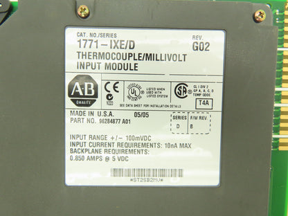 Allen Bradley 1771-IXE/D Thermocouple Millivolt Input Module FW Rev B Ser D