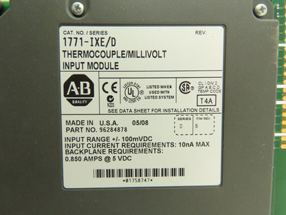 Allen Bradley 1771-IXE/D Thermocouple Millivolt Input Module FW Rev B Ser D