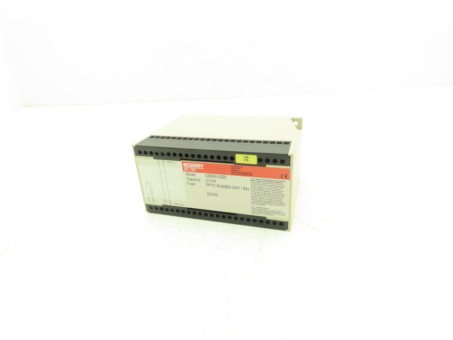 Beckhoff C9900-U320 Uninterruptible Power Supply 2.5 Ah For 24VDC Industrial PC