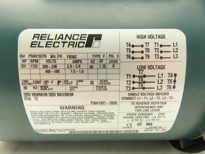Reliance Electric P56H1337H AC Motor 3/4Hp 1725 RPM 230/460V 3PH 56C 5/8"Shaft