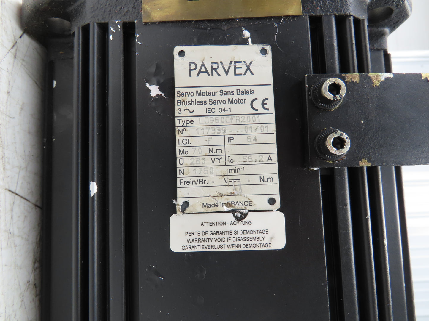 Parvex LD960CFR2001 Brushless Servo Motor 280V 1750 RPM 70Nm