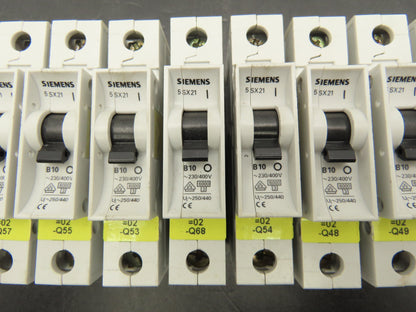 Siemens 5SX21 B10 Single-Pole 10A Miniature Circuit Breaker Lot of 15
