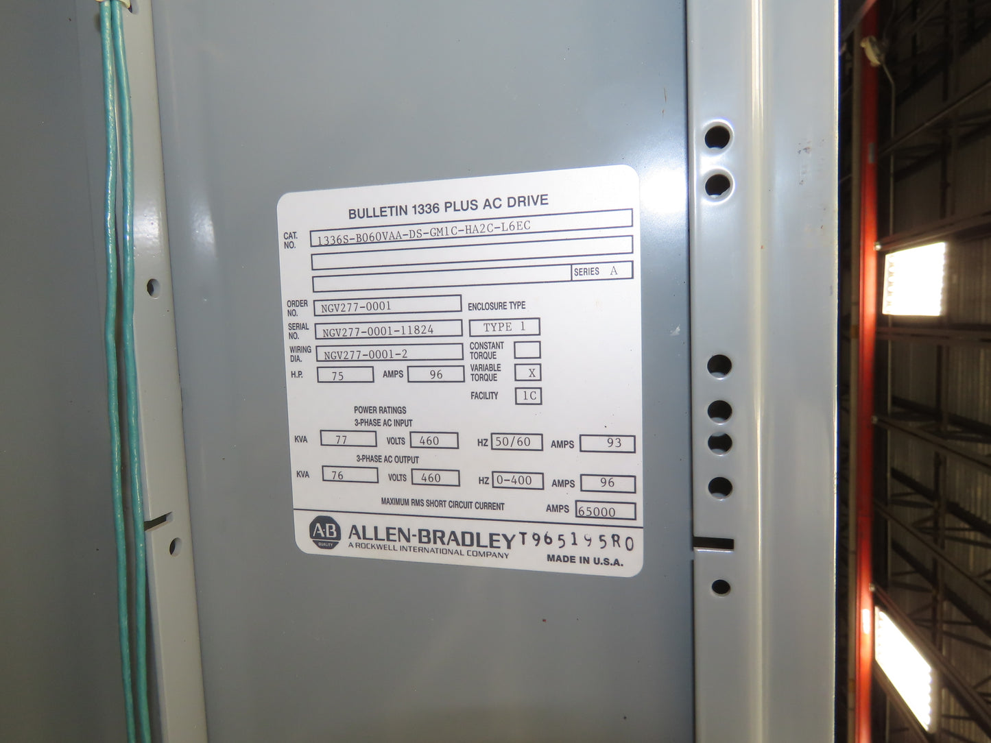Allen Bradley 1336SB060VAADSGM1CHA2CL6EC AC Drive VFD 75Hp 76kva 460V Enclosure