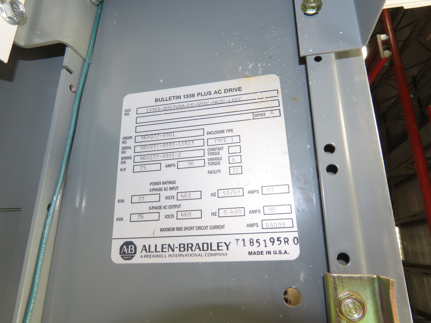 Allen Bradley 1336SB060VAADSGM1CHA2CL6EC AC Drive VFD 75Hp 76kva 460V Enclosure