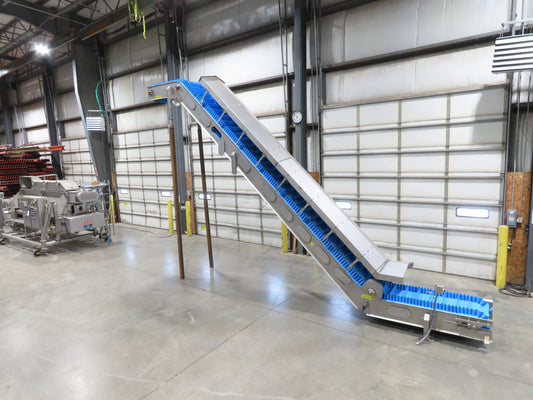 Woods Sanitary Food Process Z Incline Conveyor 18"Cleated Belt 15' 8"H -No Drive