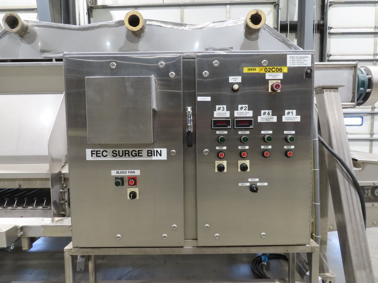 FEC Sanitary Food Grade Granulator 30" Apron Feeder Stainless Conveyor Surge Bin