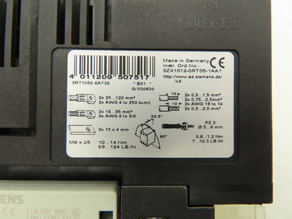 Siemens 3RT1056-6AF36 Motor Starter Contactor 185A 400VAC 120V Coil 3P 2NO+2NC