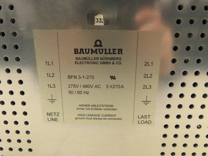 Baumuller BFN 3-1-270 Power Line Filter for Mains 275/480VAC 3x270A 50/60Hz