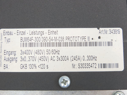 Baumuller BUM64F-300/390-54-M-038 PROTOTYPE III Power Unit With Control 400V 3Ph