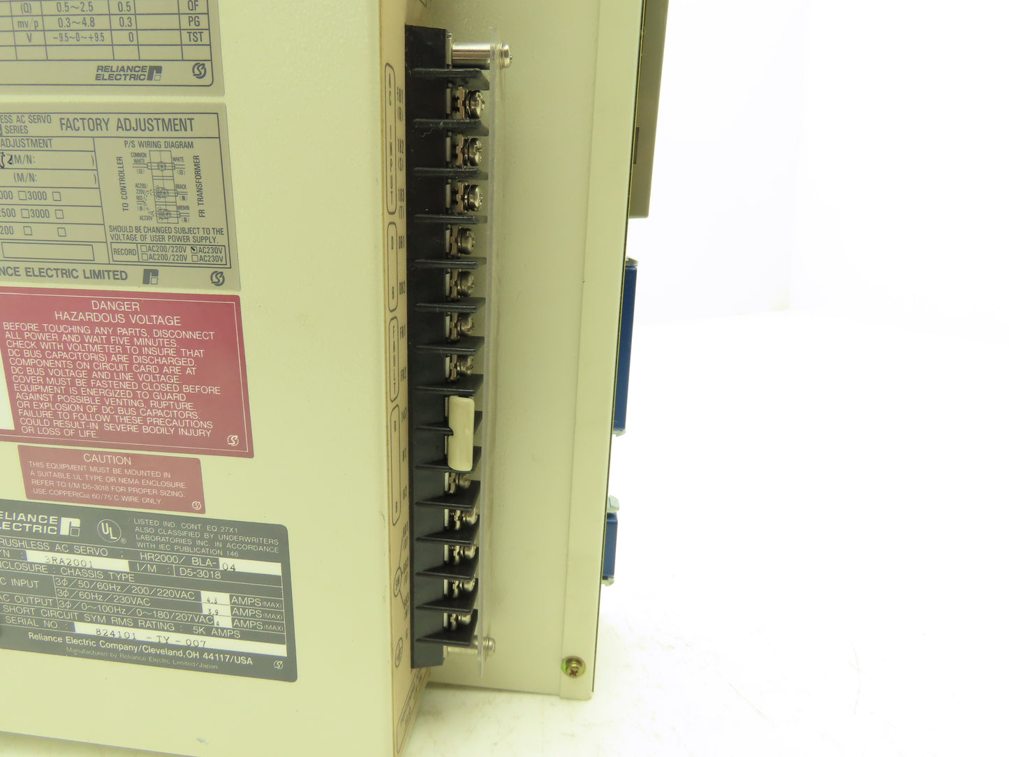 Reliance Electric 3RA2001 Brushless AC Servo Drive 230VAC HR2000/BLA-04