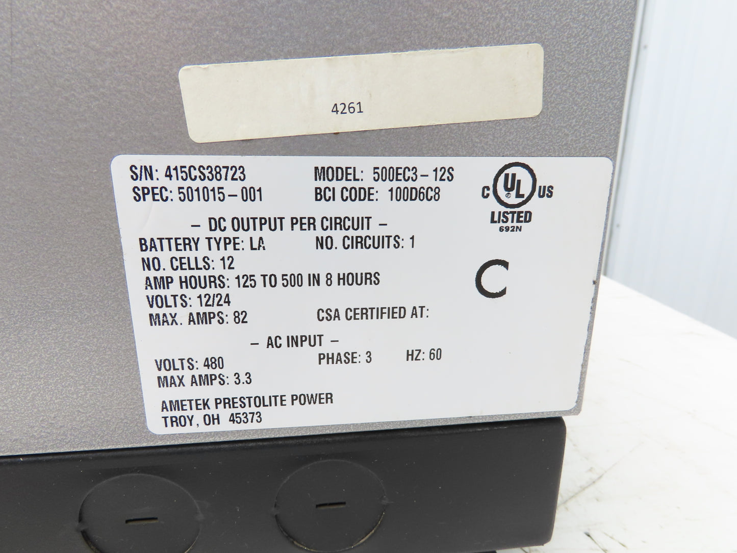 Ametek 500EC3-12S Eclipse II Forklift Battery Charger 24V 500Ah 240/480V 3Ph