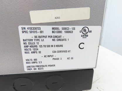 Ametek 500EC3-12S Eclipse II Forklift Battery Charger 24V 500Ah 240/480V 3Ph