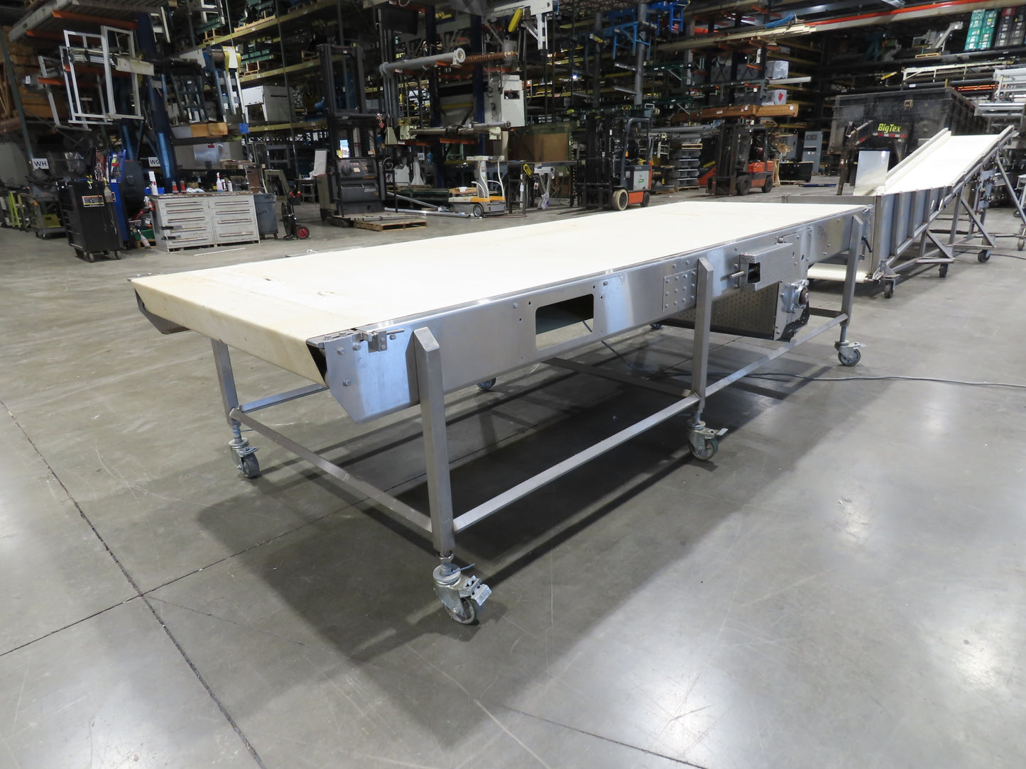 56"x 13' 4" Stainless Portable Slider Bed Conveyor 52"Wide Belt 480V 3PH 100FPM