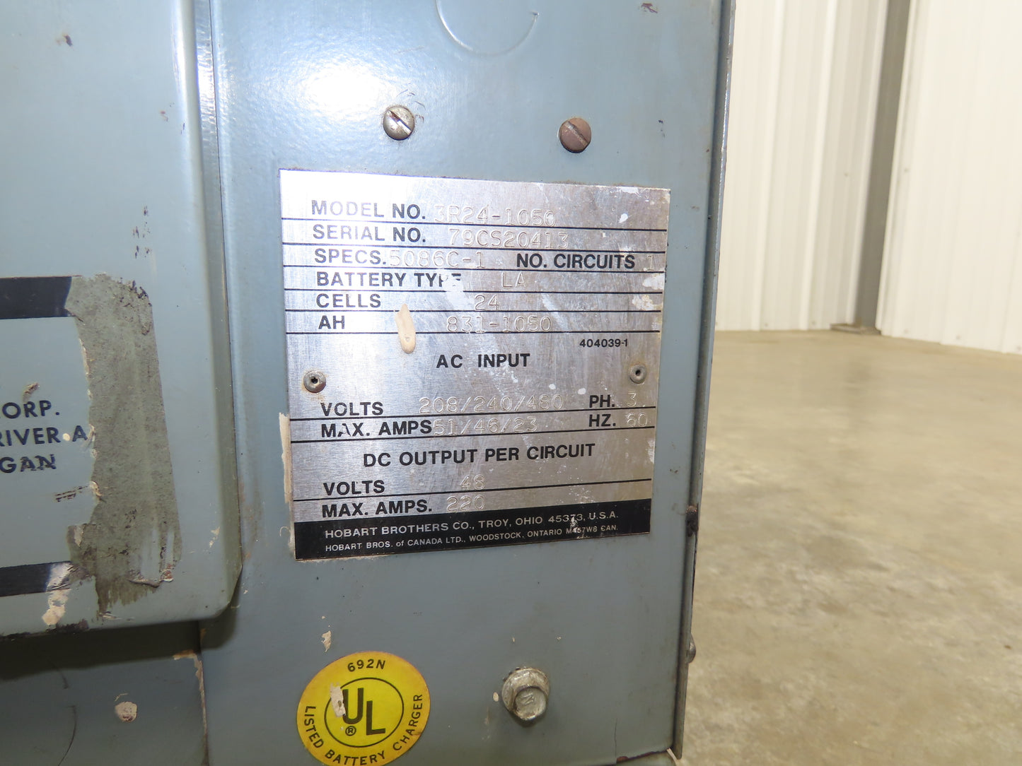 Hobart 3R24-1050 Forklift Battery Charger 48V 831-1050Ah 220A 208/240/480V 3Ph