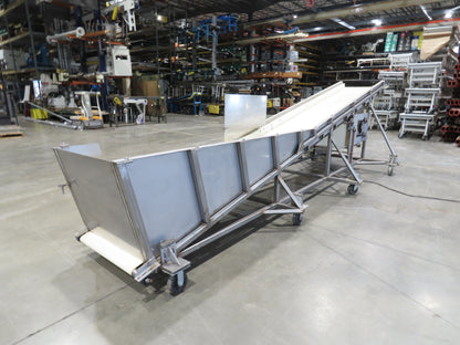 36"x 20' Stainless Portable Incline Conveyor 30"Belt 480V 3PH 100FPM Side Load
