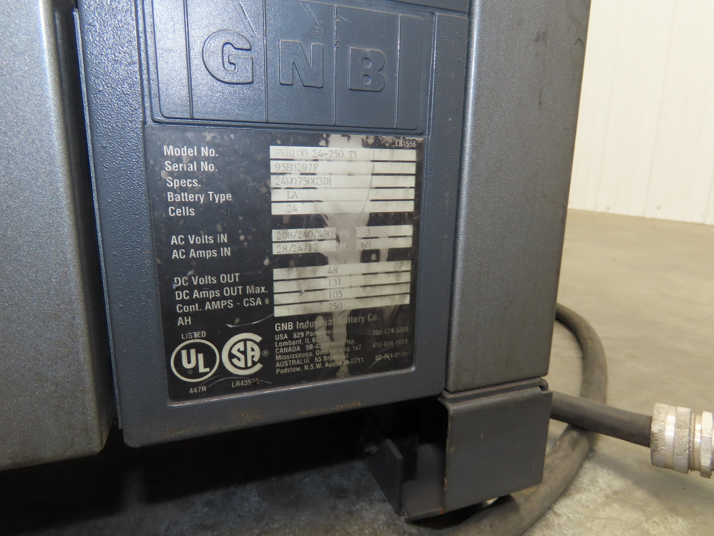 GNB FER100 24-750 T1 Forklift Battery Charger 48V 750Ah 105A 208/240/480V 3Ph