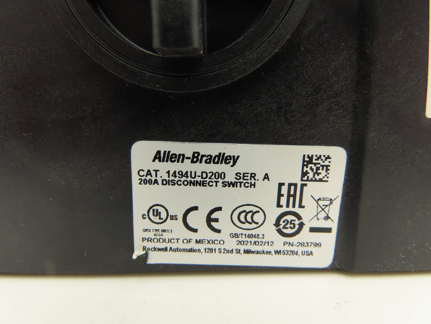 Allen Bradley 1494U-D200 Disconnect Switch 50Hp 600VAC 200A Ser A