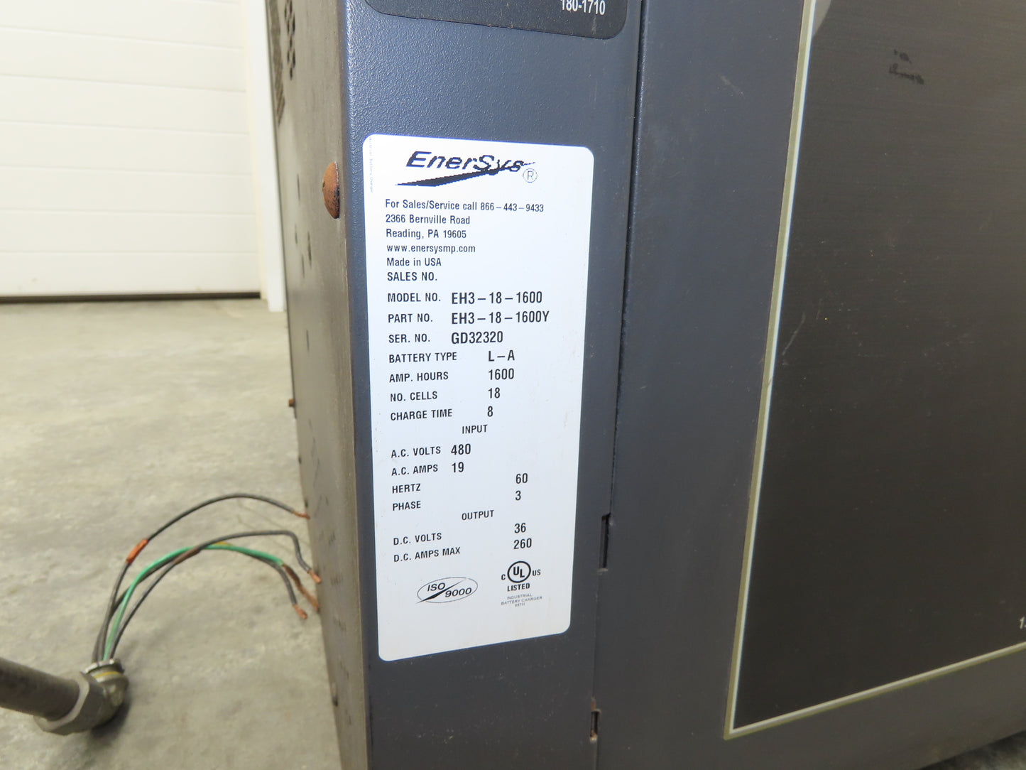 Enersys Enforcer EH3-18-1600 Forklift Battery Charger 36V 1600Ah 260A 480V 3Ph