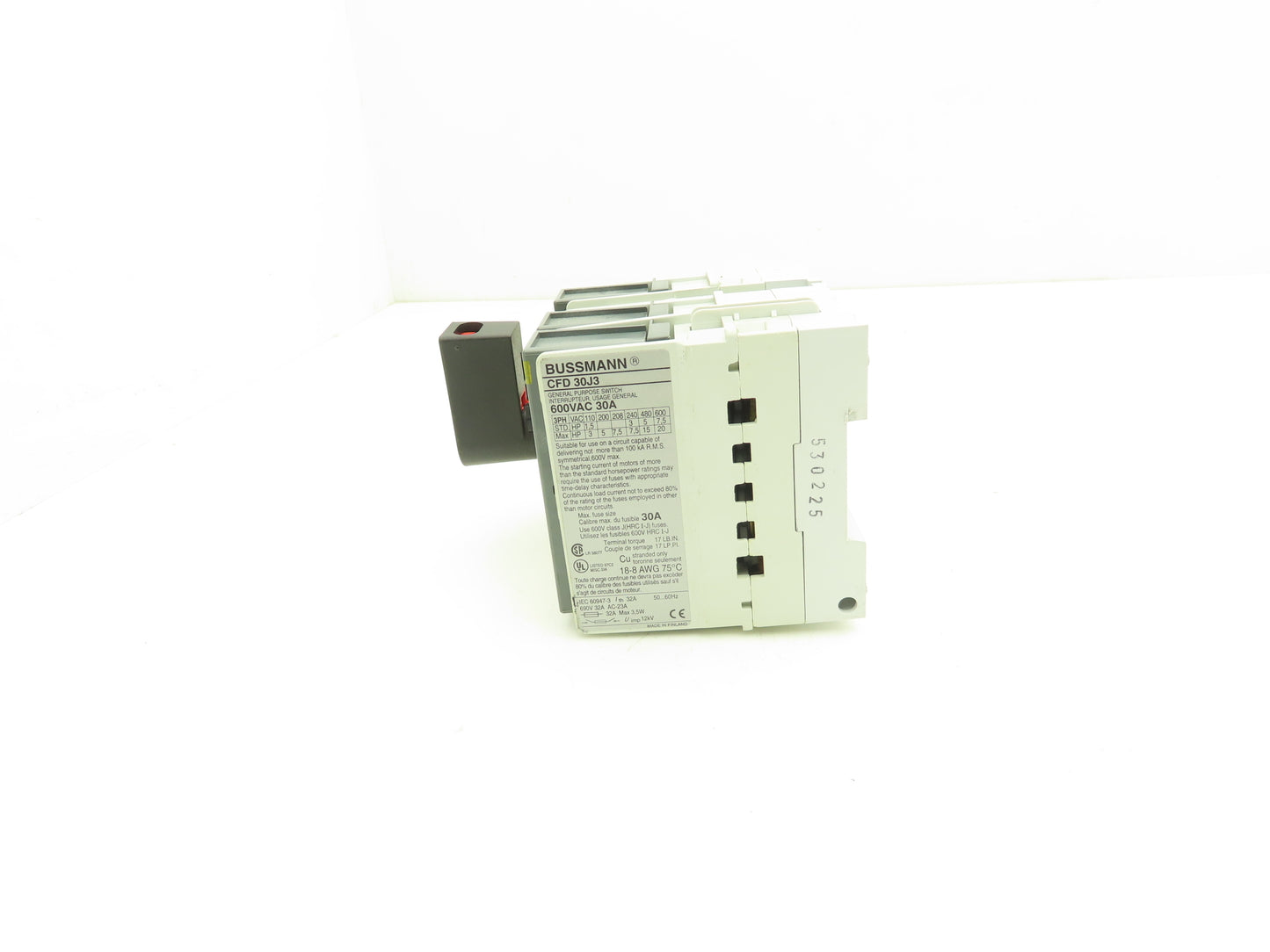 Bussmann CFD 30J3 Fusible Disconnect Switch 3 Pole 30 Amp 600V HRC Type