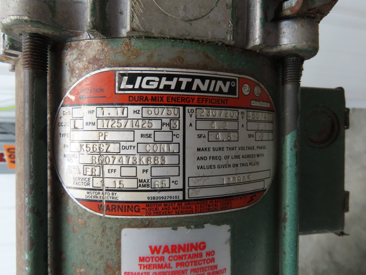 Lightnin XJ-117 Dura-Mix Clamp Tank Mixer Agitator 9"x 55" Impeller 1Hp 3PH