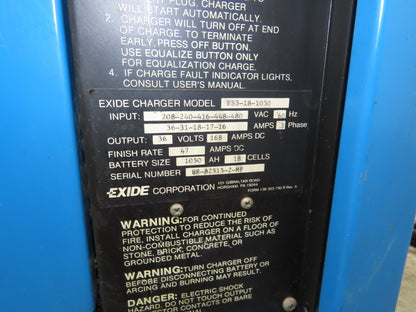Exide System 3000 ES3-18-1050 Forklift Battery Charger 36VDC 1050Ah 480V 3Ph
