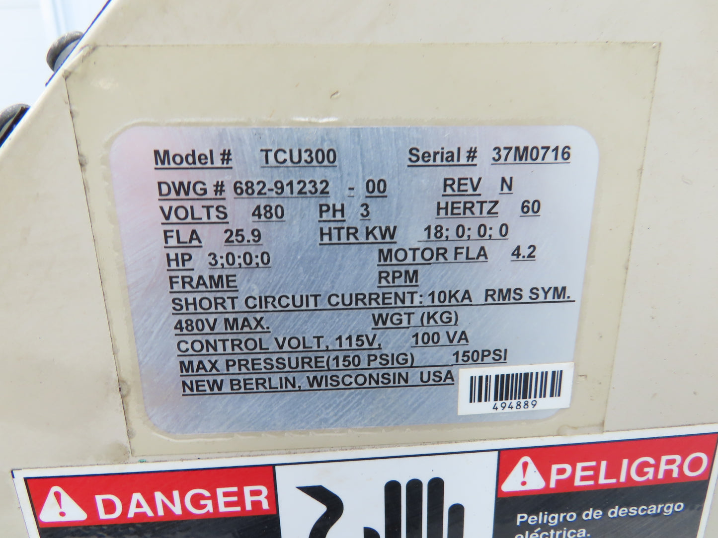 AEC TCU300 Temperature Control Unit 18kw Heating 3Hp 480V 3Ph Parts Only