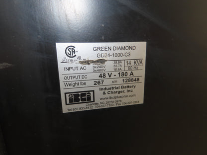 Green Diamond Forklift Battery Charger 48V 180A 925-1000Ah 208/240/480V 3Ph