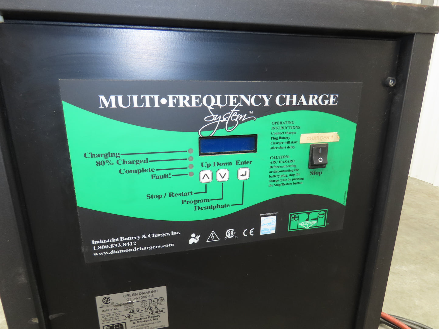 Green Diamond Forklift Battery Charger 48V 180A 925-1000Ah 208/240/480V 3Ph