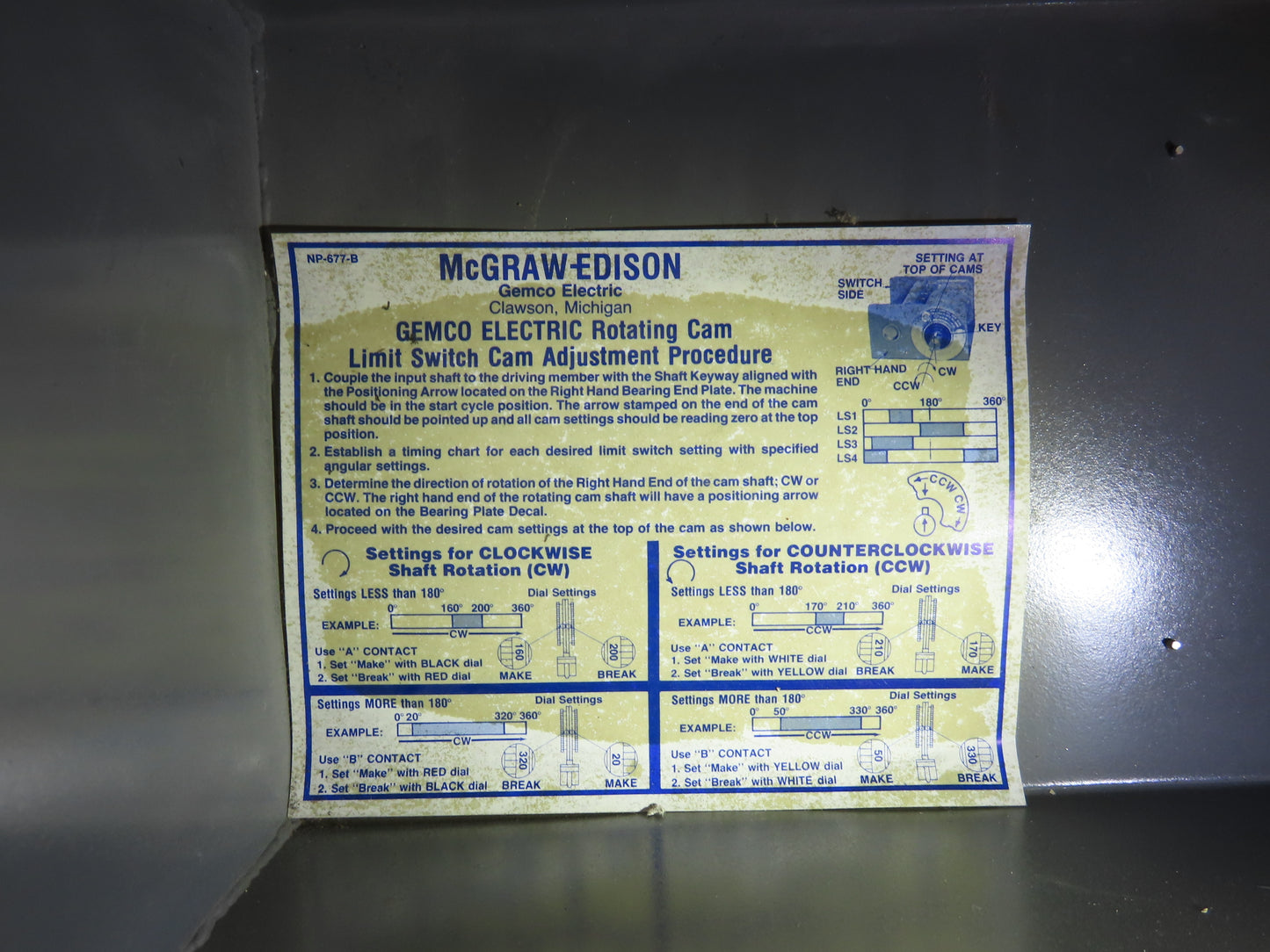 Gemco 909 60 BB 6R SP Kam-Way Rotating Cam Limit Switch 6 Circuit