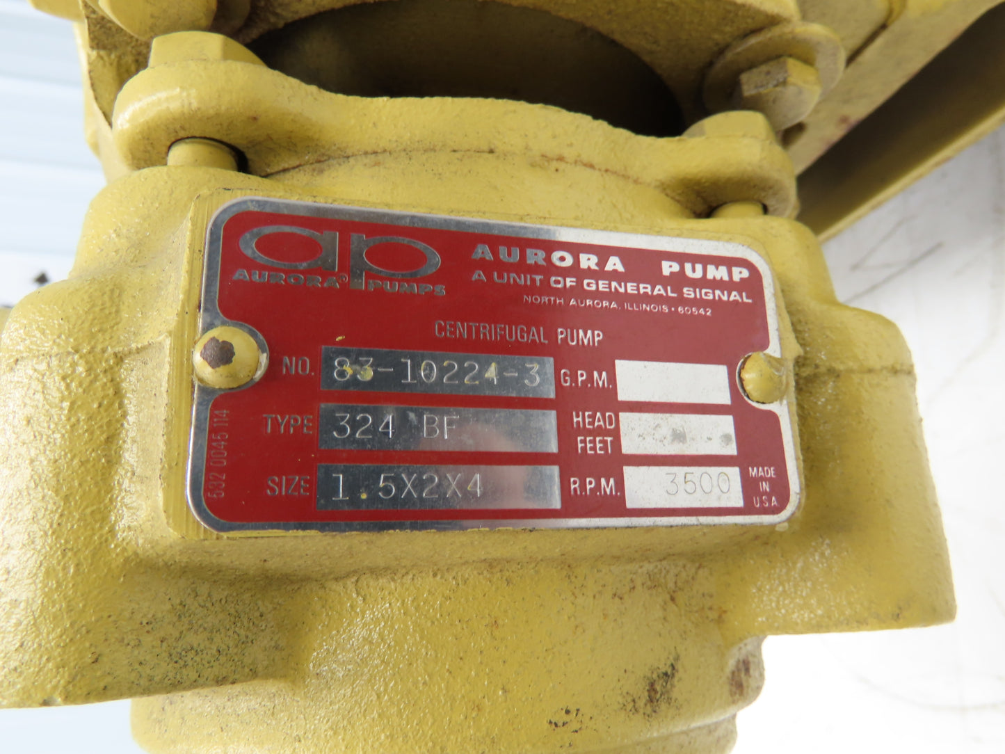 Aurora 324 BF Centrifugal Pump 1.5"x 2" NPT 1Hp 3450 RPM 480V 3PH Brass Impeller