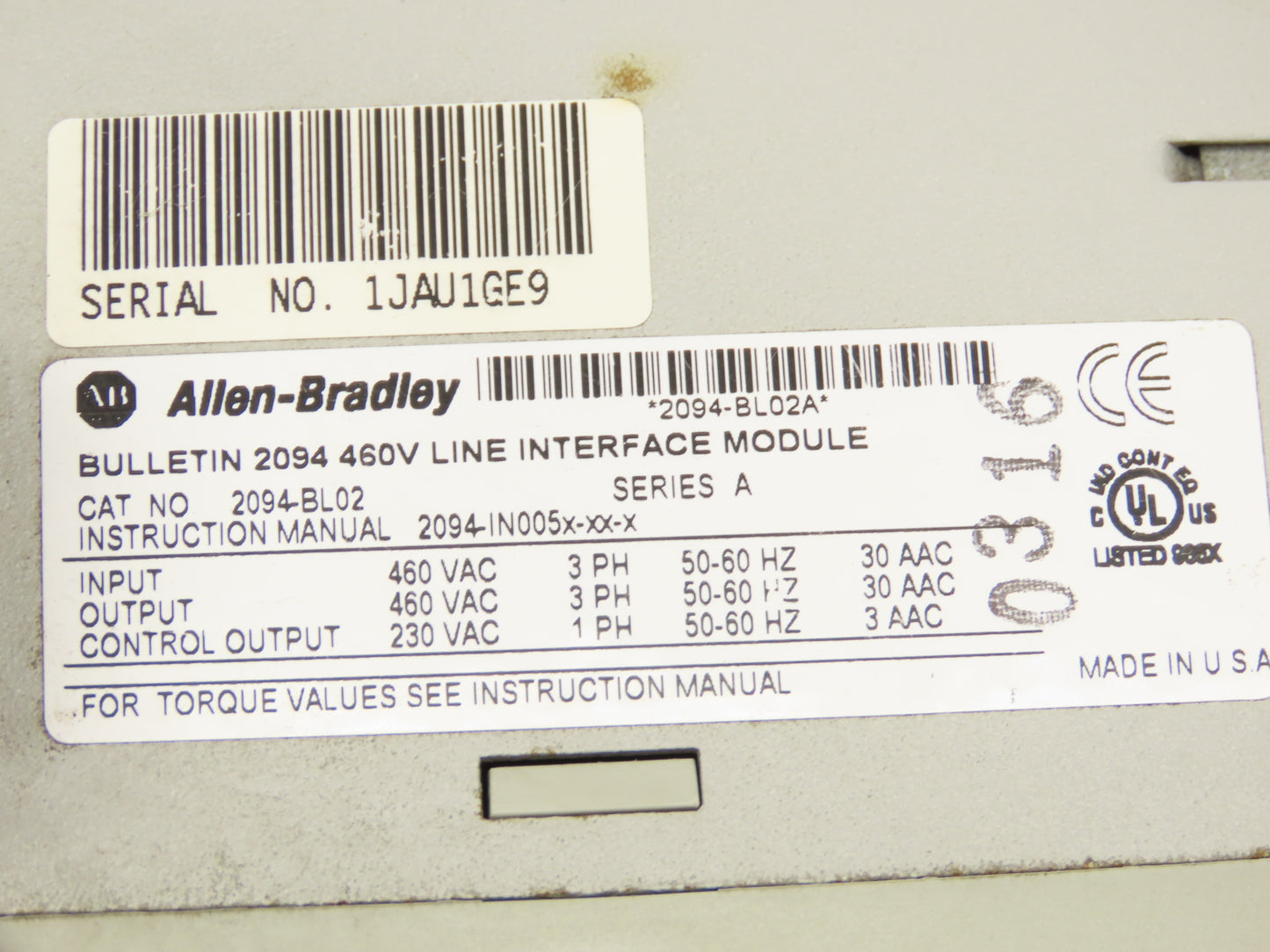 Allen Bradley 2094-BL02 Kinetix 6000 Series A 460V Line Interface Module 30A