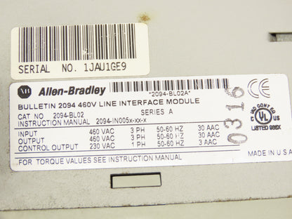 Allen Bradley 2094-BL02 Kinetix 6000 Series A 460V Line Interface Module 30A