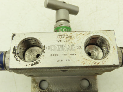 Kenmac MSTB4NCT 3 Valve Differential Pressure Manifold SS Ball Tip 1/2" NPT