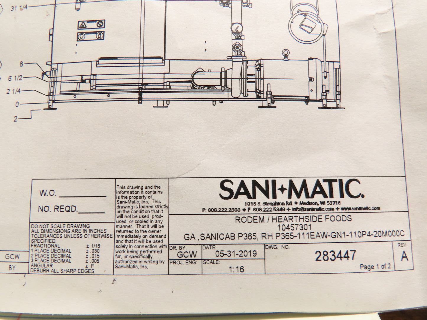 Sani-Matic Sanicab P365 Stainless Food Grade Heated Cabinet Washer 20Hp 480V 3PH