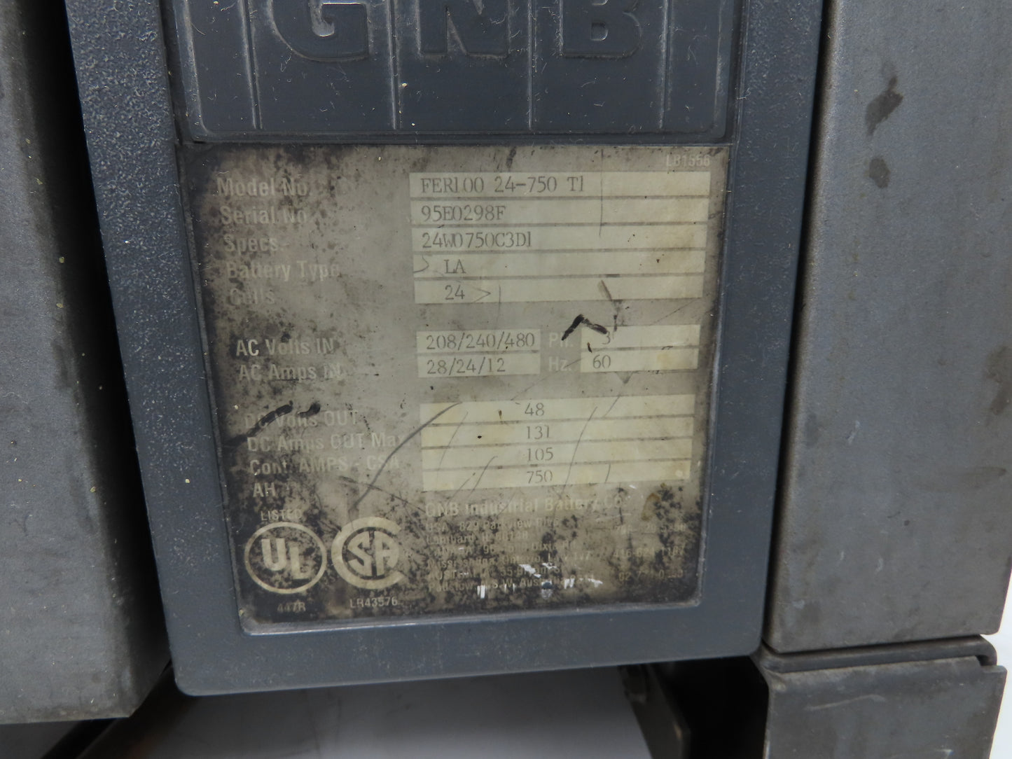 GNB FER100 24-750 T1 Forklift Battery Charger 36V 600Ah 105A 208/240/480V 3Ph