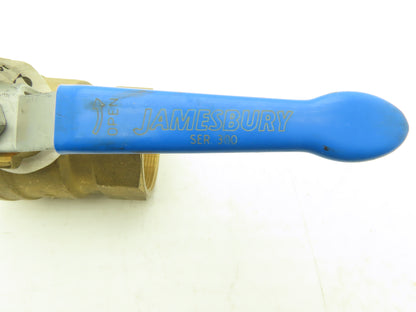 Jamesbury Ser 300 2" NPT Female Ball Valve Brass W Stainless Steel Valve