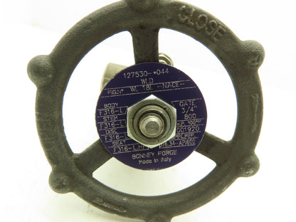 Bonney Forge WL 18L 3/4" Gate Valve Socket Weld #800 Stainless Steel Rising Stem