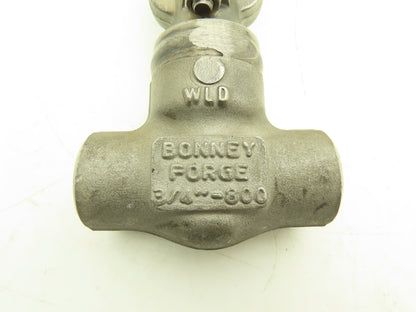 Bonney Forge WL 18L 3/4" Gate Valve Socket Weld #800 Stainless Steel Rising Stem