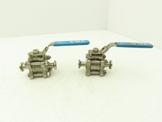 VNE 1/2"-316 1/2" Stainless Steel Sanitary Tri-Clamp Ball Valve 1000WOG Lot of 2