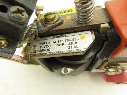 Siemens 14-193-764-586 Contactor 15HP 120VDC-220A/240VDC-210A Has Broken Base
