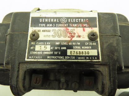 General Electric JKM-3 Current Transformer 300:5 Amp Ratio 497X32 5kV AC