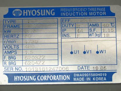 Nara MG 181F Gearmotor 180:1 Ratio 10rpm .75kw 480V 3PH Inline Parallel Shaft