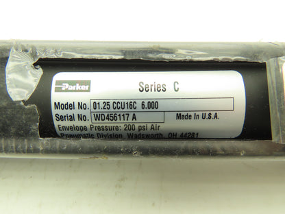 Parker 01.25 CCU16C 6.000 Pneumatic Air Cylinder 1.25" Bore 6" Stroke 200psi